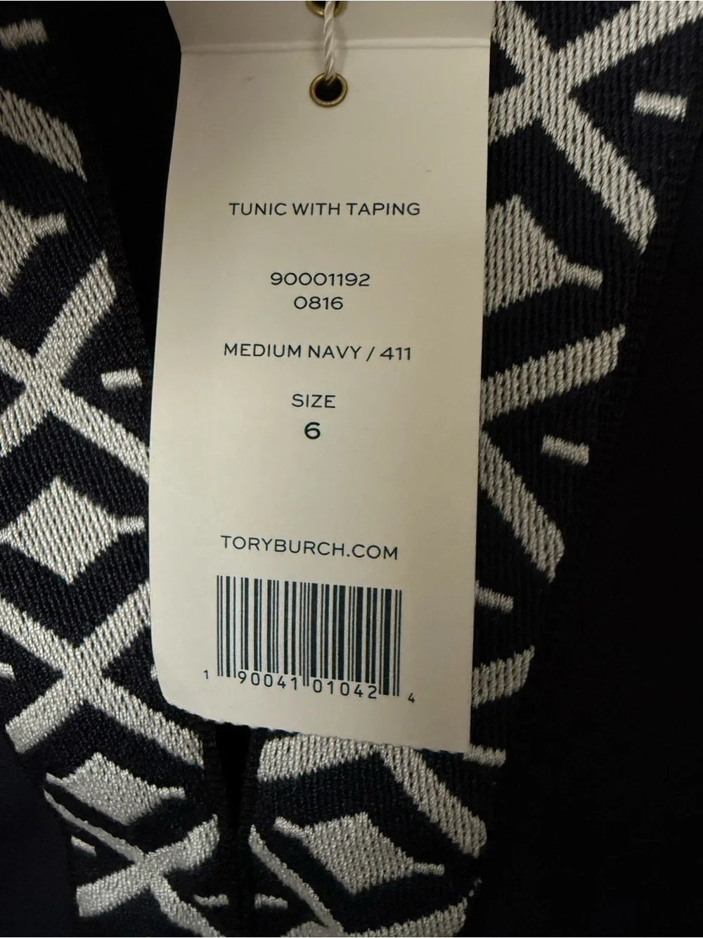 Tory Burch Tunic with Taping Navy Geometric Trim NWT Size 6